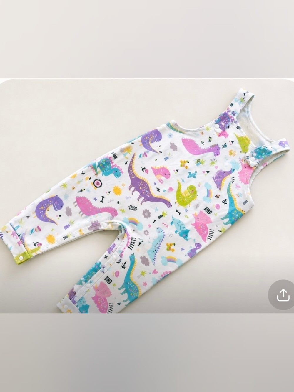 Shein Kids White With Multicolor Dino Print Overalls
